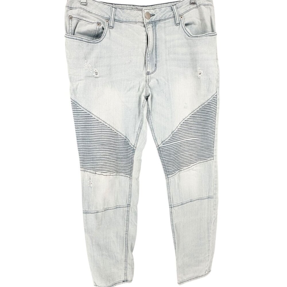 Original Use Jeans Mens 36 Light Wash Skinny Fit Distressed Detail Striped Panel